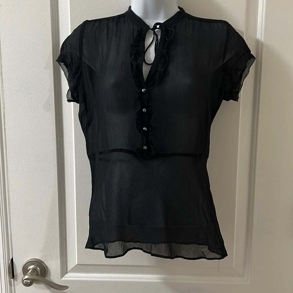 Banana Republic black sheer top.
